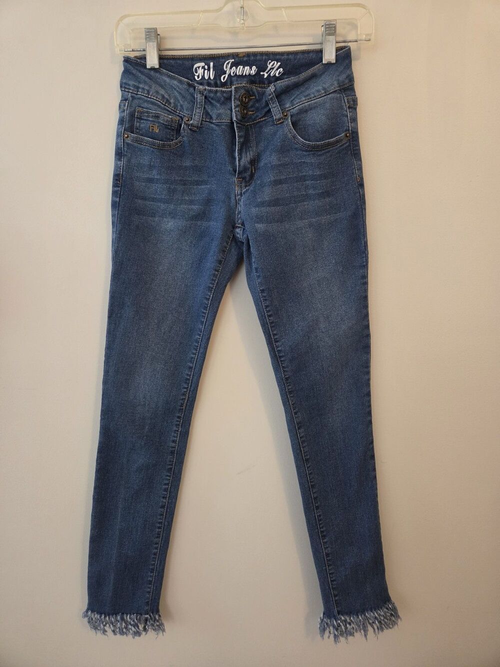 Fil Jeans Skinny Stretch Size 1 Fringe Medium Wash Distressed Grunge Denim